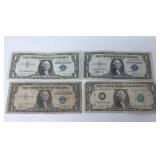 (3) One Dollar Silver Certificates & 1977 $1 Bill