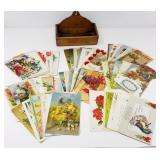 Vintage Holiday Postcards in Wooden Box