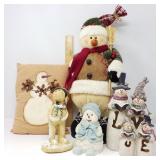 (4) Snowmen Figures & (1) Pillow