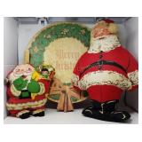 Vintage Cloth Santas & Merry Christmas Sign