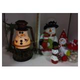 (3) Snowmen & (1) Plastic Lighted Snowman