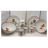 (11) Piece Christmas Snowman Enamel Ware Set