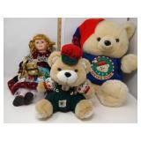 (2) Christmas Bears & Doll
