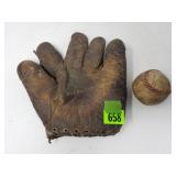 Vintage Baseball Glove and Ball