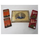 Vintage Cigar Box & (4) Tobacco Tins