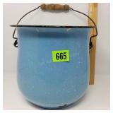 Antique Blue Spackleware Diaper Pail/Waste Bucket