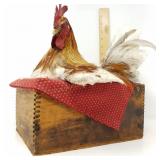 Chicken with Real Feathers in Wood Dovetailed Box