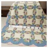 Hand Stitched Quilt w/Blue & Pink Rings