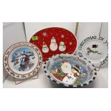(3) Christmas Plates & Bowl
