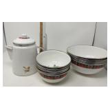 Christmas Enamel Ware Set-Coffee Pot, (5) Large