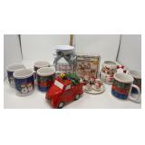 Small Christmas Tea Set, (7) Mugs & Lighted Truck