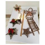 (6) Twig Decorations-1 Lighted & Twine Star Topper