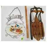 Metal/Glass Welcome Sign & Metal/Wooden Sled