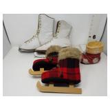JC Higgins Ice Skates, Red/Black Skates & Planter