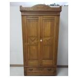 Antique Spoon Carved Wardrobe w/Drawer