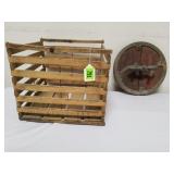 Primitive Wood Crate & Butter Churn Lid