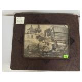 Old Picture of Sheep and Turkeys w/Wood Frame