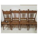 (4) Antique Press Back Chairs, 3 Matching
