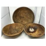 (3) Primitive Wooden Bowls