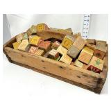 Primitive Wooden Tote w/ Antique Blocks