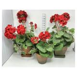 (3) Artificial Geranium Plants w/Planters