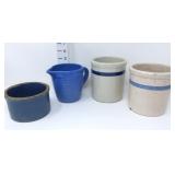 (3) Crocks & Blue Pitcher