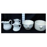 (2} Chester Hotel White Bowls & (3) Creamers