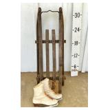 Vintage Sled w/Canadian Flyer Ice Skates