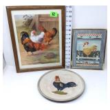 (2) Chicken Prints & Decorative Plate