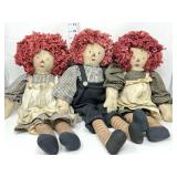 (3) Handmade Raggedy Ann & Andy Dolls