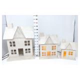 (3) White Paper Sparkled Houses w/Lights - Big
