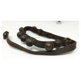9 Antique Sleigh Bells on Leather Strap c. 1878