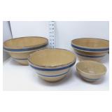 (4) Blue Striped Stoneware Bowls - Hairlines