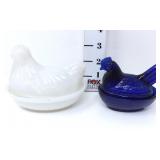 (1) Blue & (1) White Hen on Nest