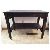 Primitive Black Painted Table w/Shelf & Wheels (4