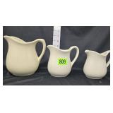 (3) White & Cream Ironstone Pitchers (They show