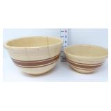 (2) Oven Ware Brown Striped Bowls - Cracks