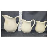 (3) White Ironstone Pitchers (They show crazing)