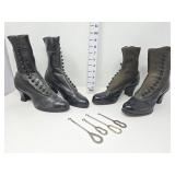 Victorian Button Up Boots & (4) Button Hooks