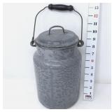 Gray Mottled Enamelware Milk/Cream Pail