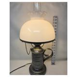 Pewter Finish Reproduction Oil Lamp Plastic Shade