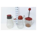 (3) Clear Glass Grinder/Beater Jars w/Red Tops