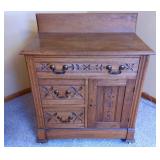 Spoon Carved Oak Commode - H 34" x W 30" x D 17"