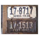 Iowa 1937 & Iowa 1936 license plates