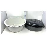 Vintage Enamelware Round Basin & Graniteware