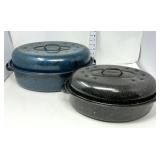 (2) USA Roaster Pans - Blue & Black Graniteware