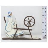 Cast Metal Lady at Spinning Wheel Plaque