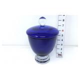 Cobalt Blue & Clear Glass Covered Jar