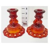 (2) Amberina Glass Candleholders