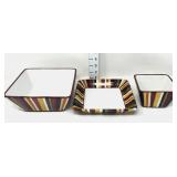(2) Striped Pampered Chef Square Bowls & (1)